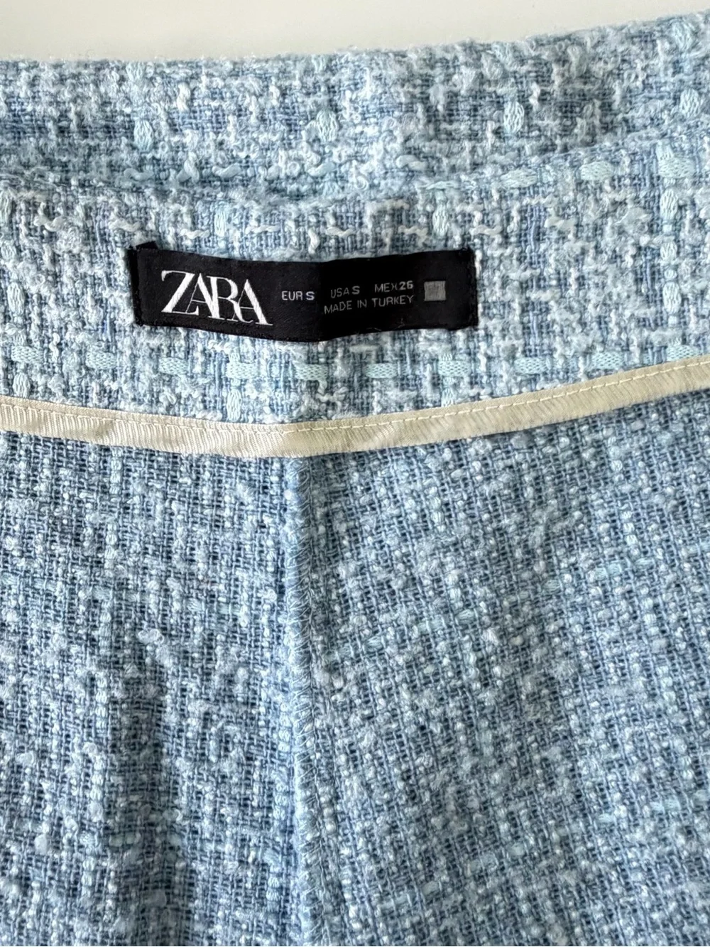 ZARA Light Blue Tweed Skort High-Waisted Mini Shorts Size S 🩵
